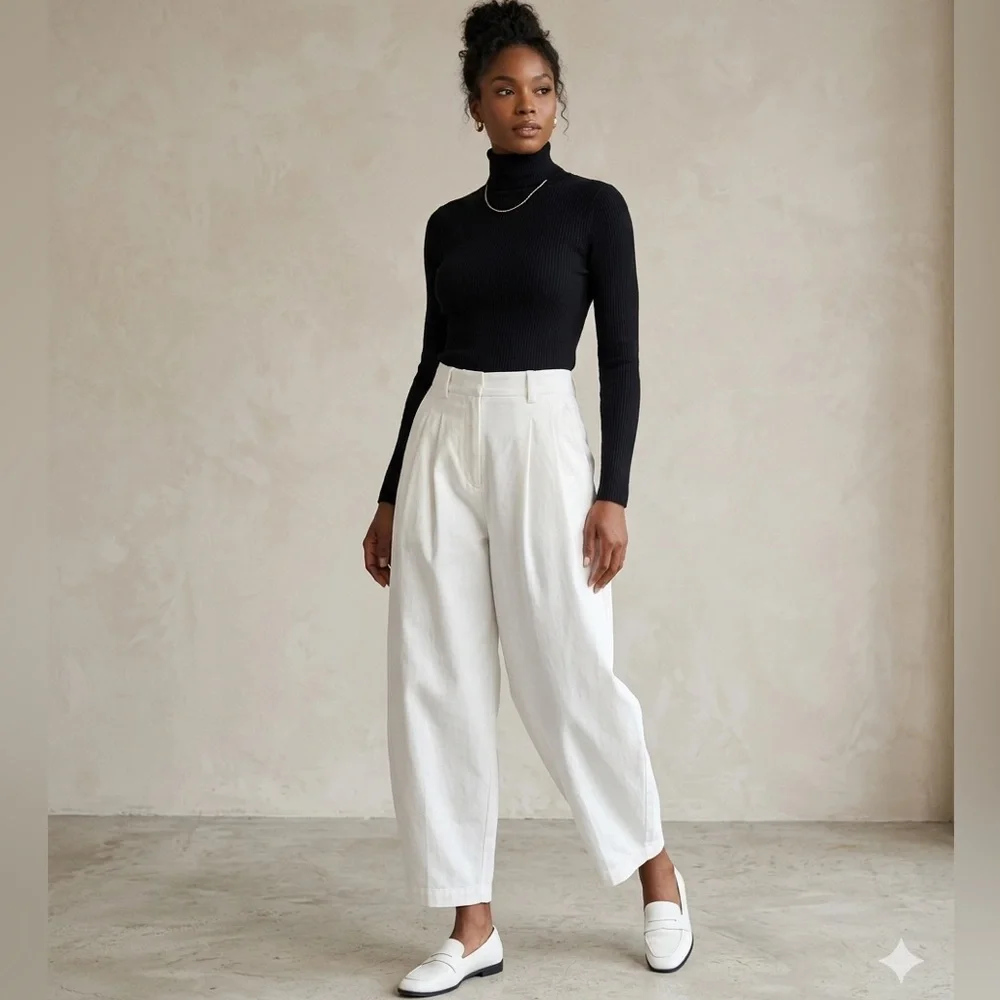 ASOS DESIGN tailored barrel leg white pants high rise belt loops pockets Sz‎ 12